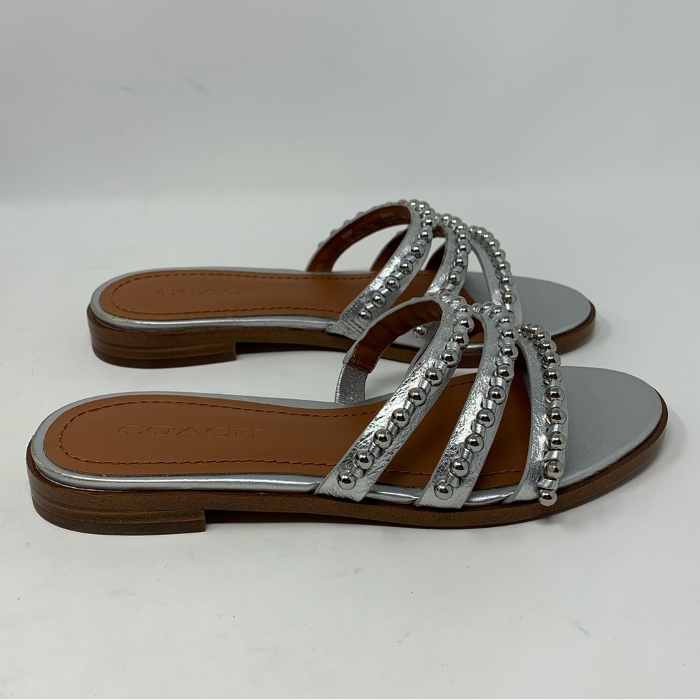 Coach NWT Isa Studded Leather Slide Silver Sandal Size 5 - Picture 7 of 10